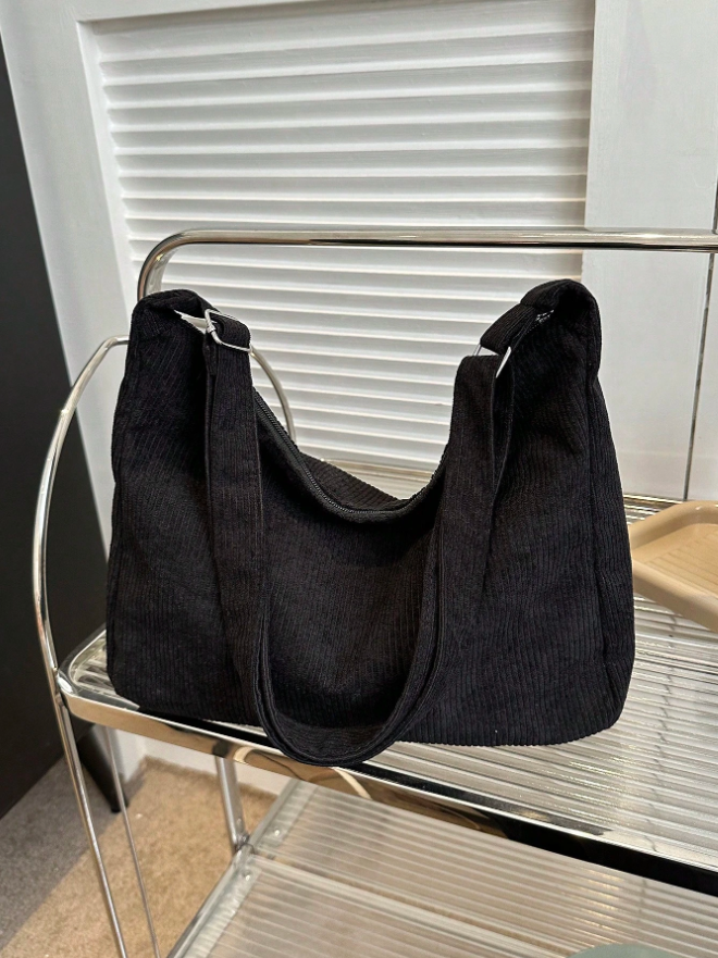Bolsa Transversal de Corduroy Feminina Casual com Grande Capacidade